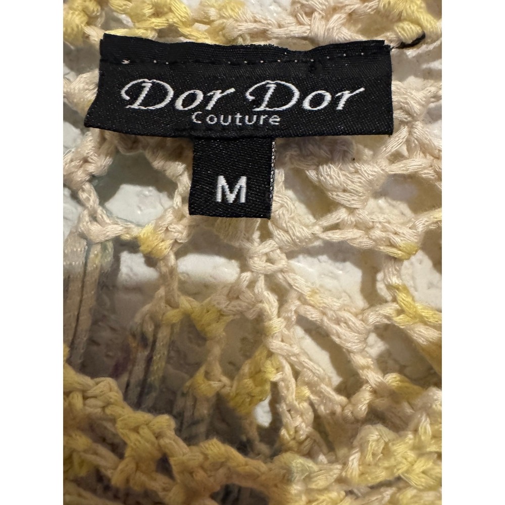 Dor Dor Couture Crochet Floral Asymmetrical 3/4 Sleeve Top Boho Festival Size M - Picture 5 of 11